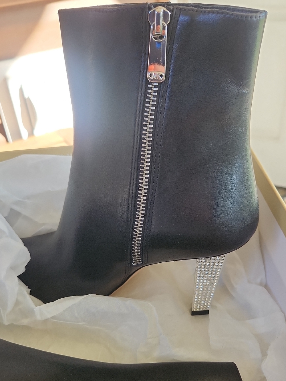 Michael Kors Black Pointed Toe Ankle Booties with Crystal Block Heel - Picture 4 of 4